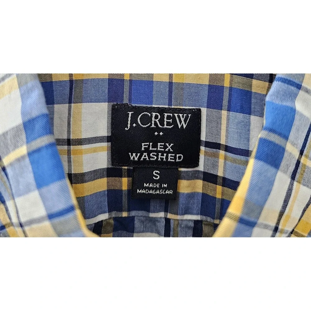 J.Crew‎ Shirt Men's Size Small Blue Yellow Plaid Flex Washed Slim Long Sleeve